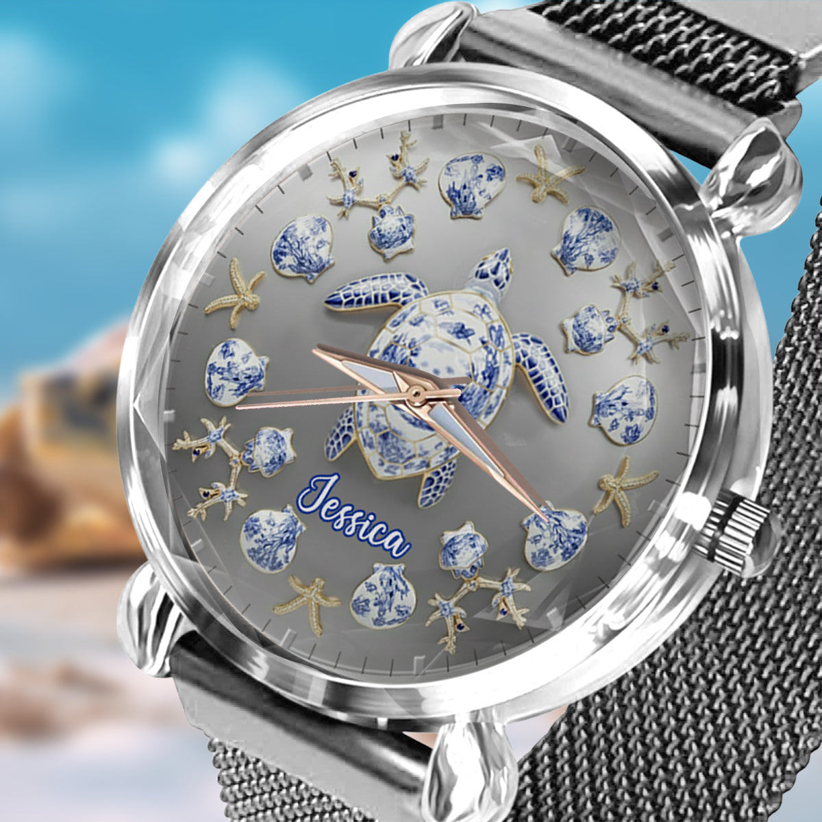 Toile De Jouy Tortue - Montre-bracelet personnalisée pour femme en forme de tortue