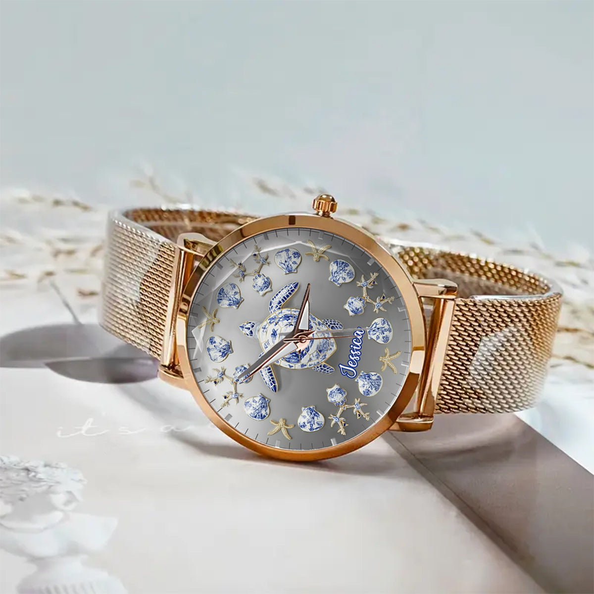 Toile De Jouy Tortue - Montre-bracelet personnalisée pour femme en forme de tortue