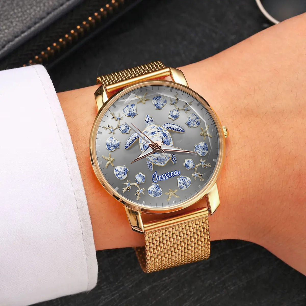 Toile De Jouy Tortue - Montre-bracelet personnalisée pour femme en forme de tortue