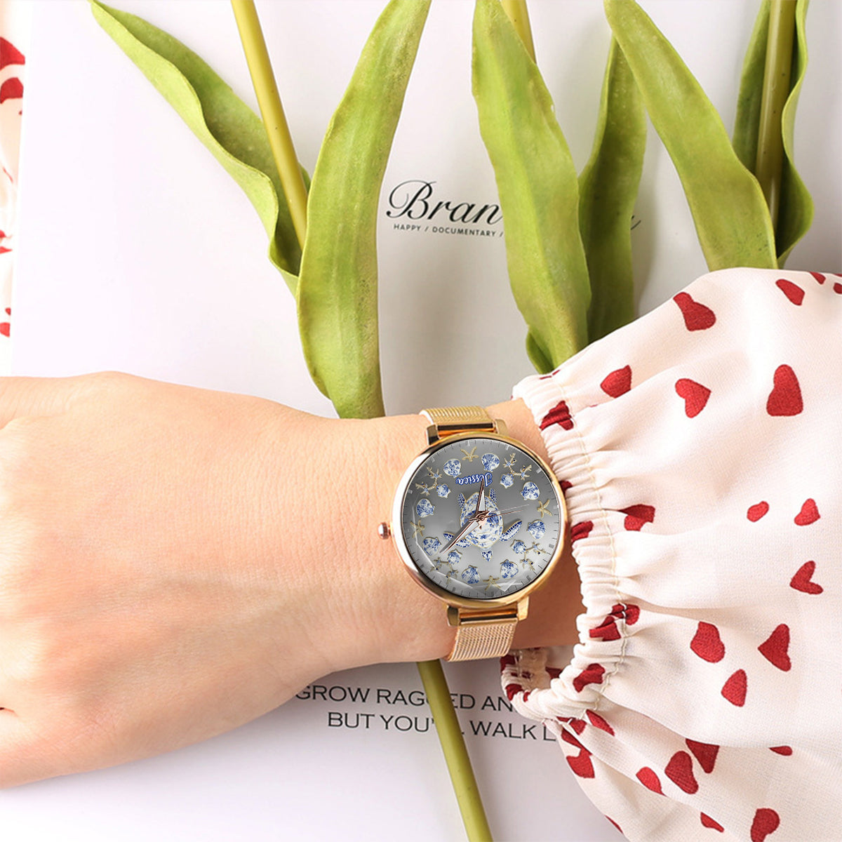 Toile De Jouy Tortue - Montre-bracelet personnalisée pour femme en forme de tortue