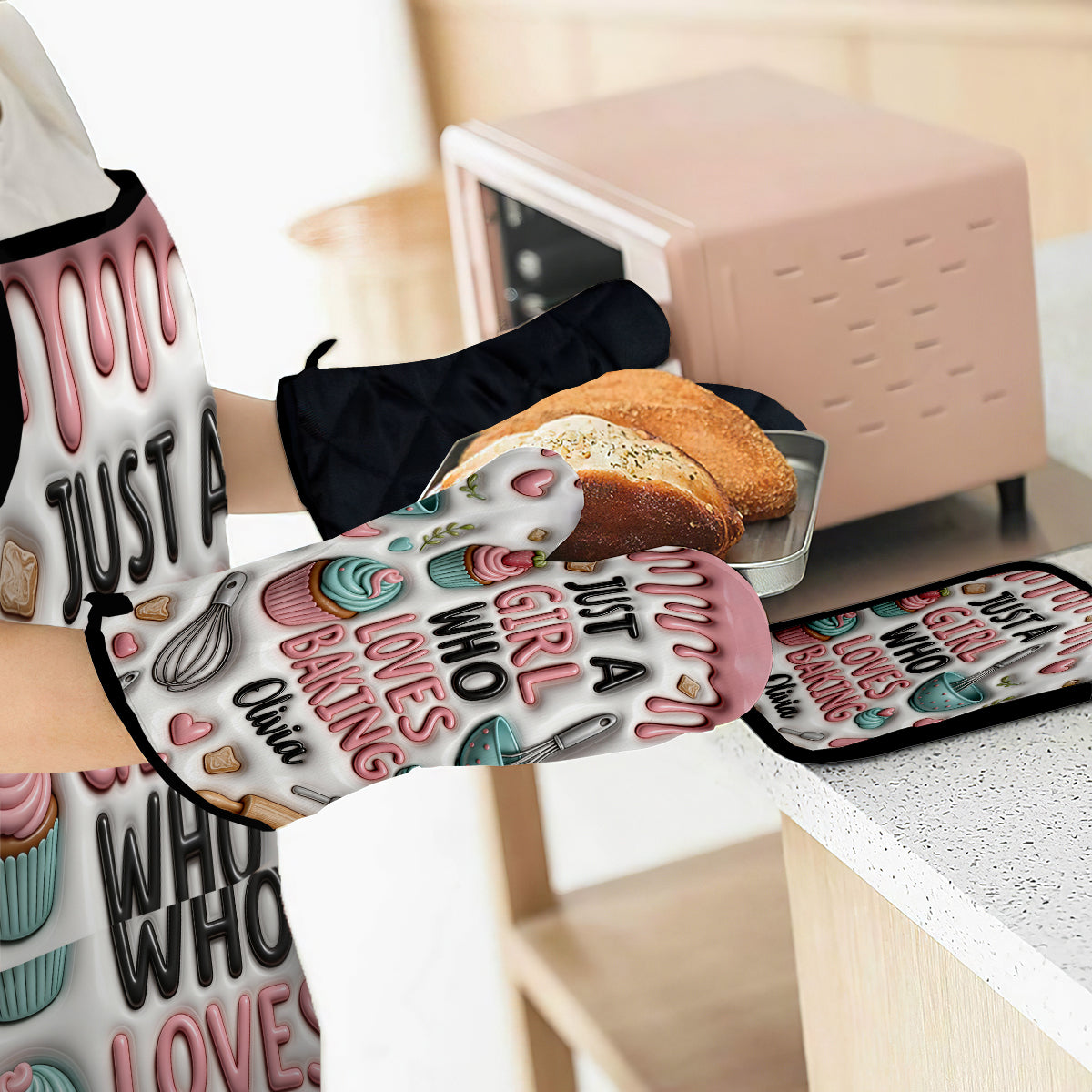 Cadeau pour pâtissier : tablier de cuisine personnalisé, maniques et manique