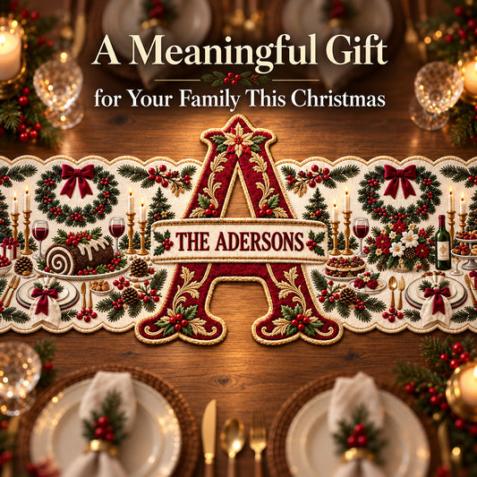 Christmas Initial Table Runner Family Gift - Personalized Family Custom Shape Table Runner