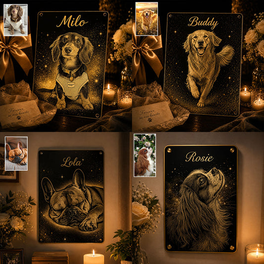 Pour Toujours Dans Nos Cœurs - Plaque Métallique Personnalisée pour Chien