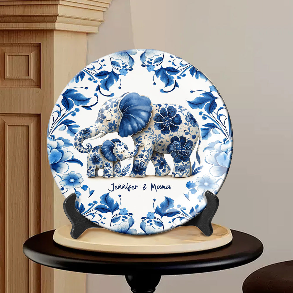 Elephant Mama - Personalized Mother Ceramic Round Plate