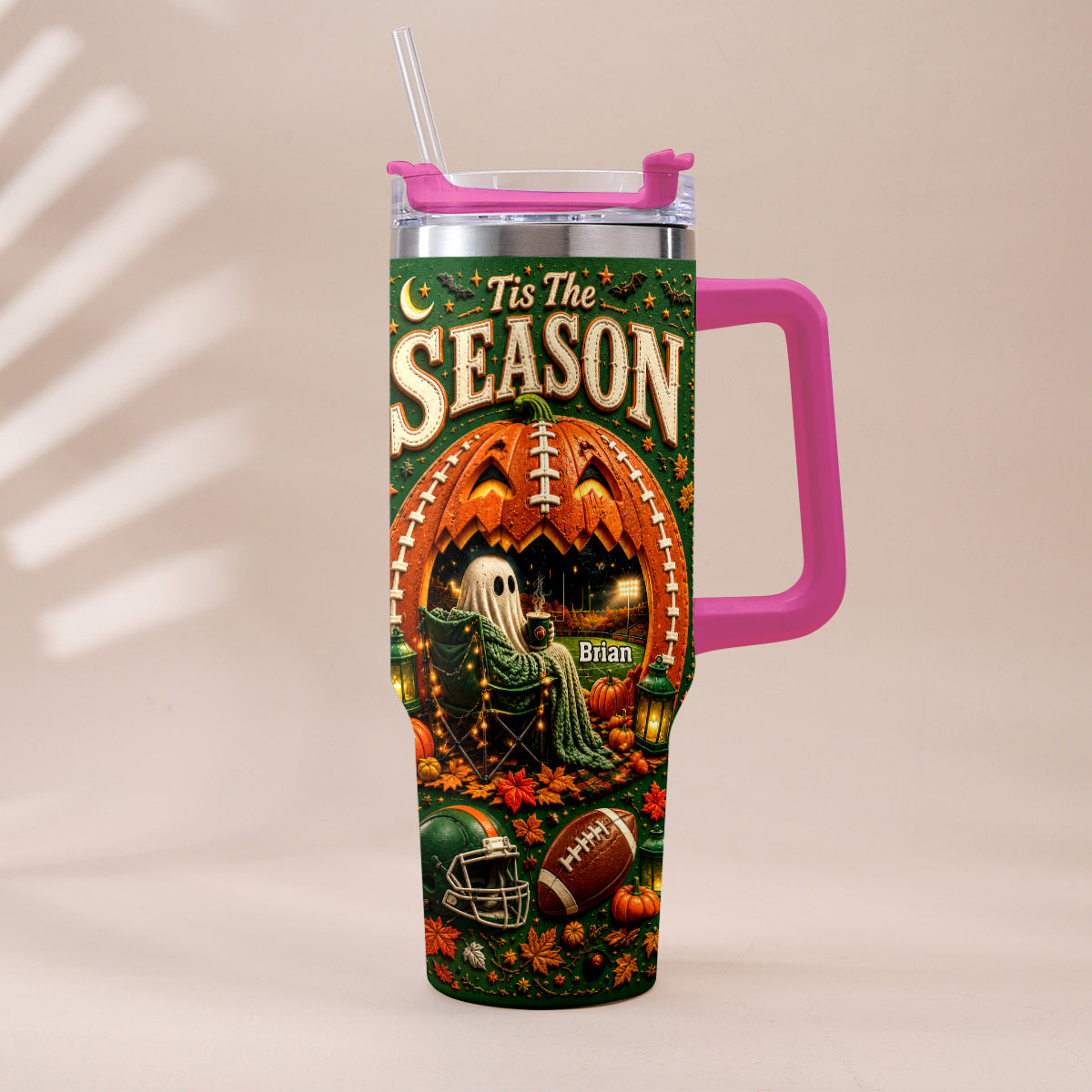 Tis The Season - Personalized Football Tumbler With Handle