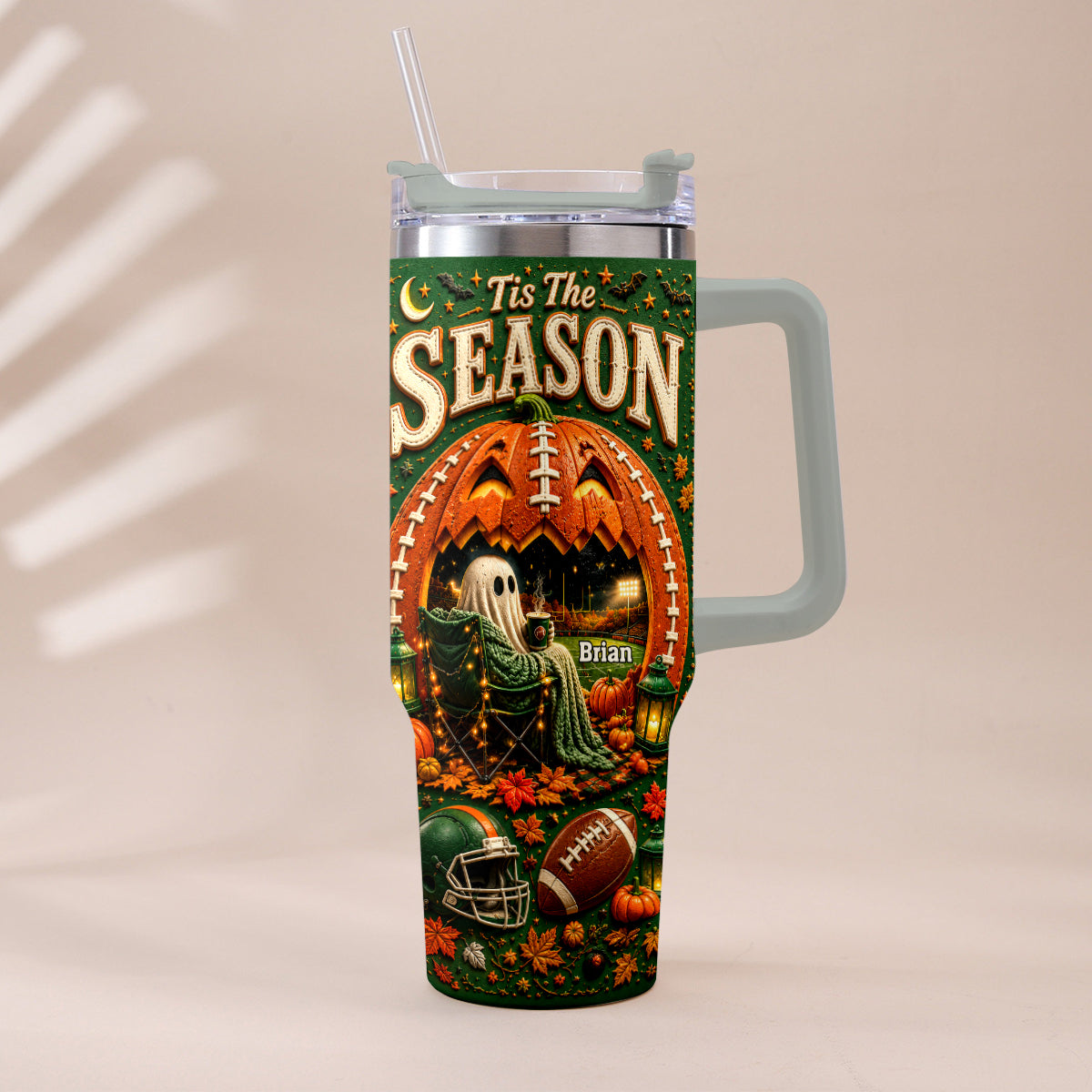 Tis The Season - Personalized Football Tumbler With Handle