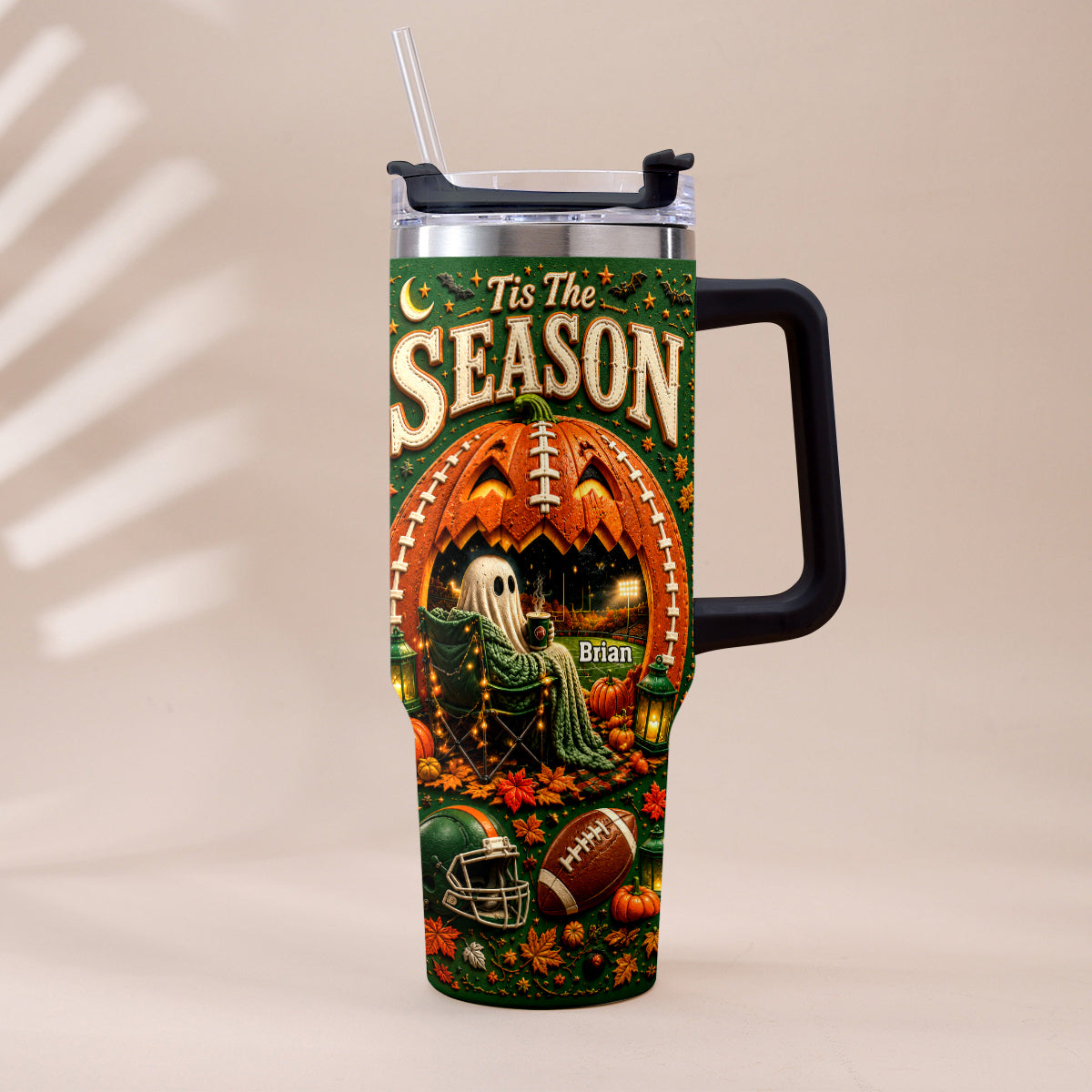 Tis The Season - Personalized Football Tumbler With Handle