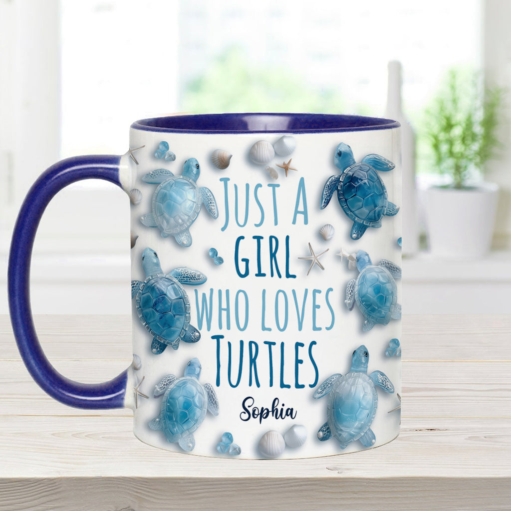 Mug personnalisé « Juste une fille qui aime les tortues » avec motif tortue