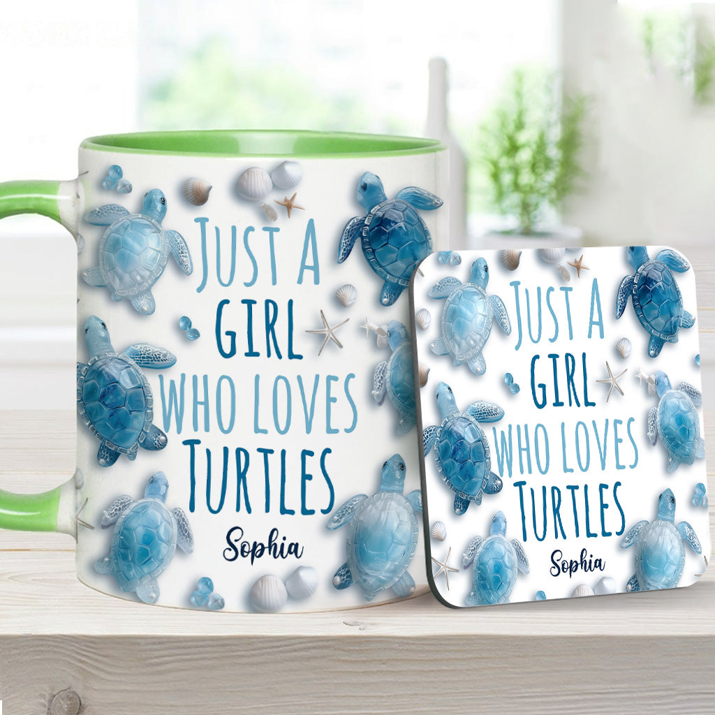 Mug personnalisé « Juste une fille qui aime les tortues » avec motif tortue