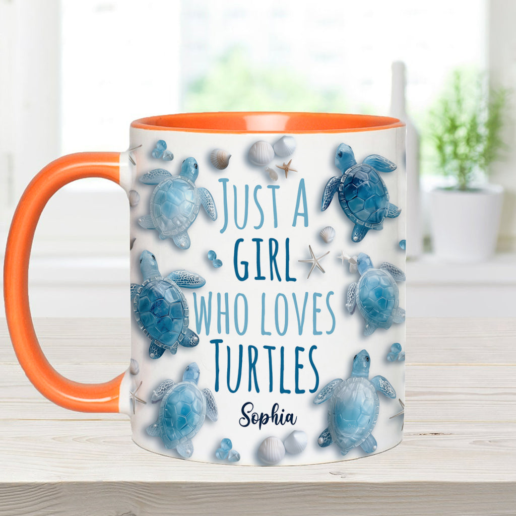 Mug personnalisé « Juste une fille qui aime les tortues » avec motif tortue