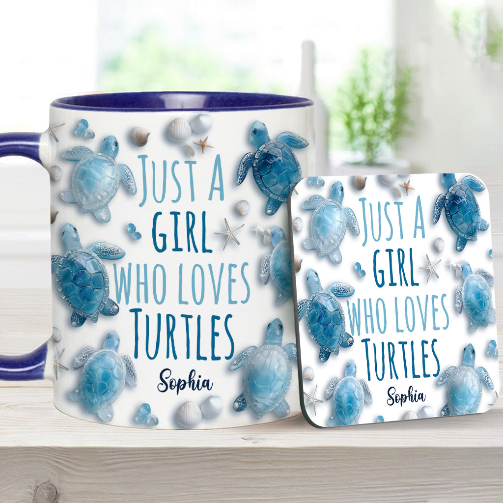 Mug personnalisé « Juste une fille qui aime les tortues » avec motif tortue