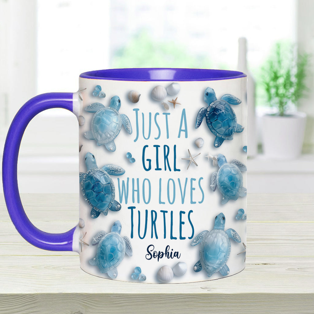 Mug personnalisé « Juste une fille qui aime les tortues » avec motif tortue