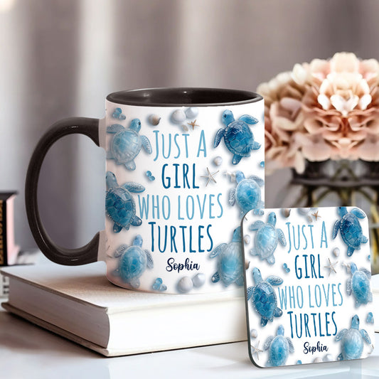Mug personnalisé « Juste une fille qui aime les tortues » avec motif tortue