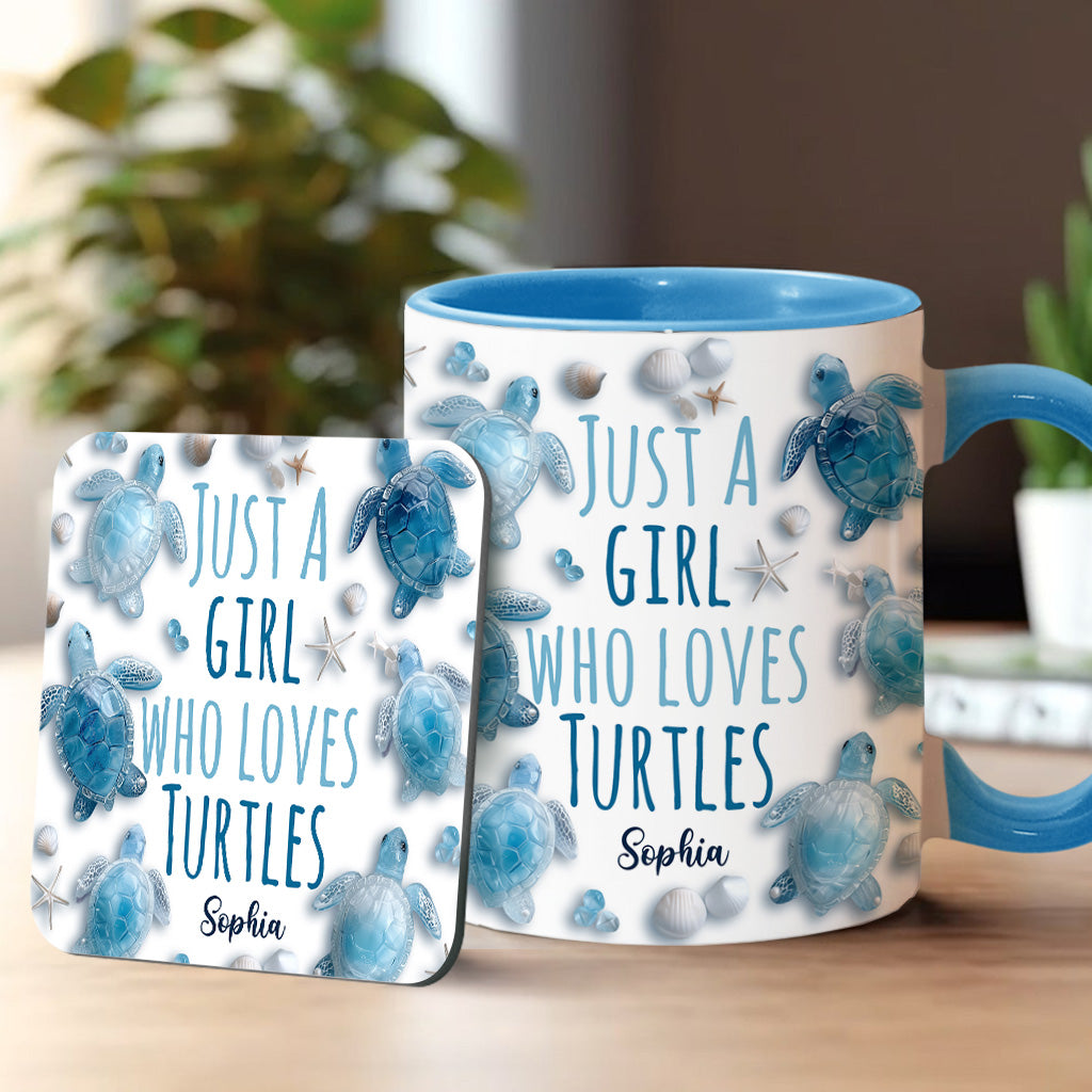 Mug personnalisé « Juste une fille qui aime les tortues » avec motif tortue