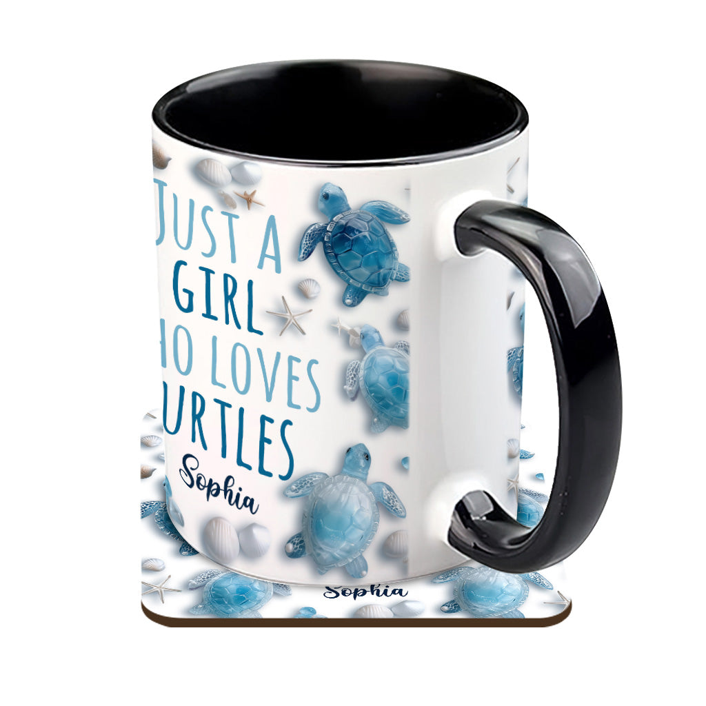Mug personnalisé « Juste une fille qui aime les tortues » avec motif tortue