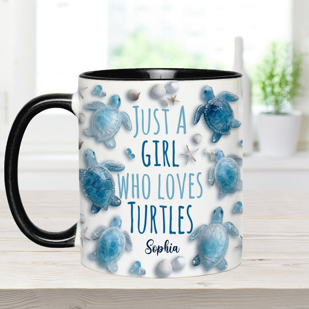 Mug personnalisé « Juste une fille qui aime les tortues » avec motif tortue