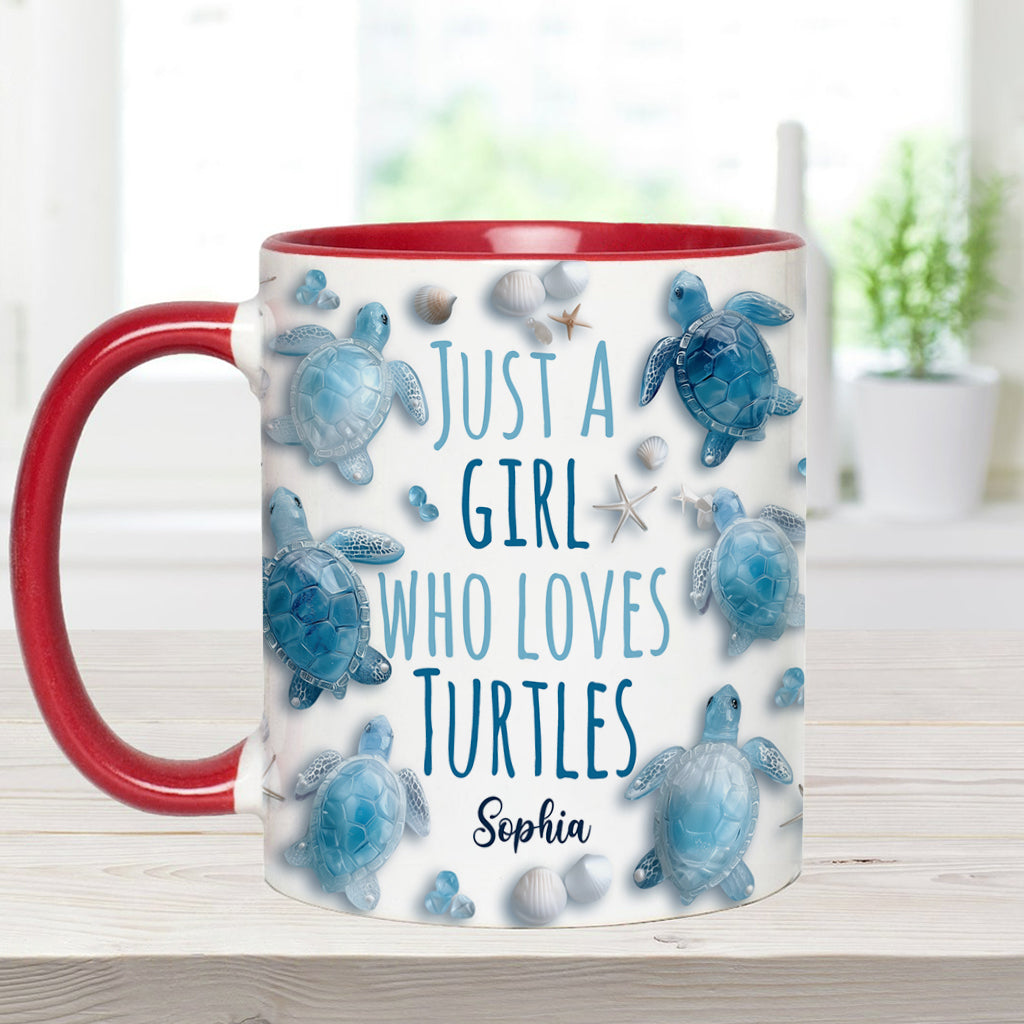 Mug personnalisé « Juste une fille qui aime les tortues » avec motif tortue