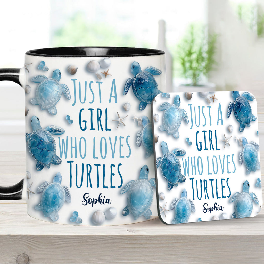 Mug personnalisé « Juste une fille qui aime les tortues » avec motif tortue