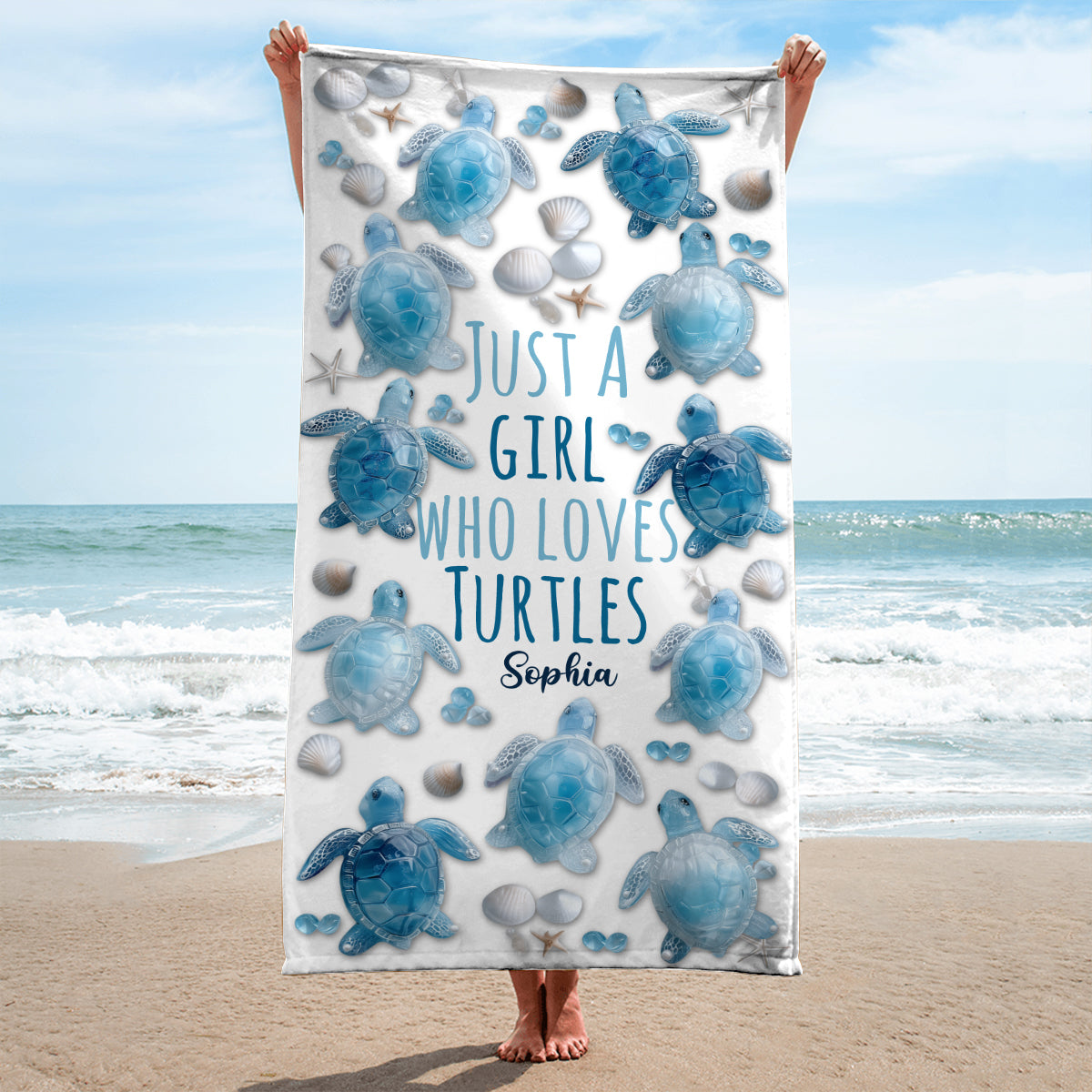 Juste une fille qui aime les tortues - Serviette de plage/de bain personnalisée à séchage rapide avec motif tortue