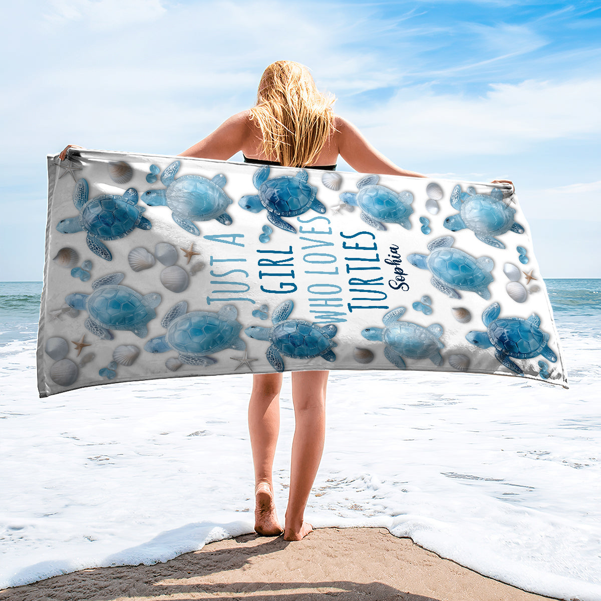 Juste une fille qui aime les tortues - Serviette de plage/de bain personnalisée à séchage rapide avec motif tortue