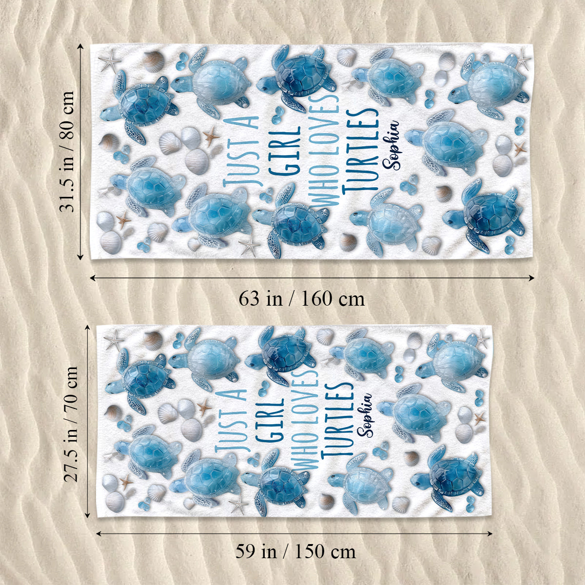 Juste une fille qui aime les tortues - Serviette de plage/de bain personnalisée à séchage rapide avec motif tortue