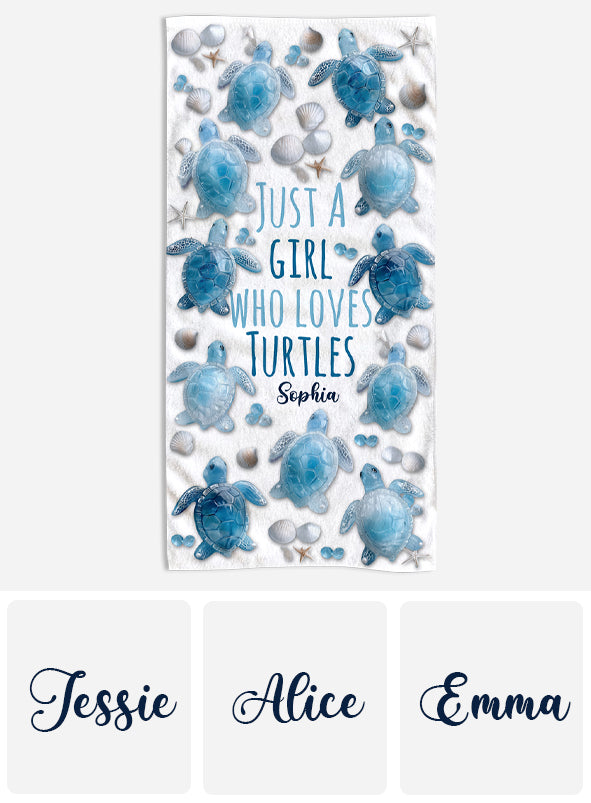 Juste une fille qui aime les tortues - Serviette de plage/de bain personnalisée à séchage rapide avec motif tortue