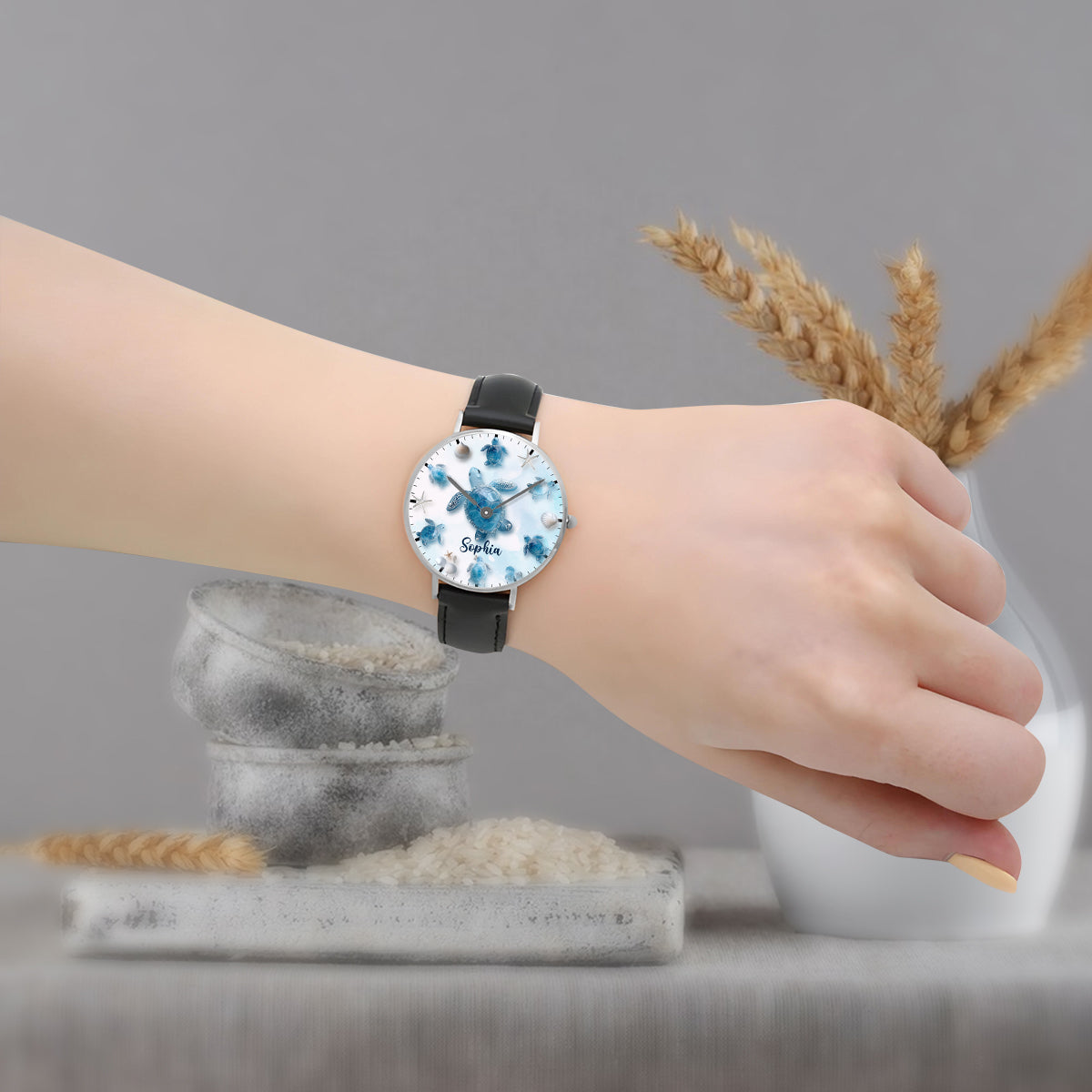 Juste une fille qui aime les tortues - Montre-bracelet personnalisée en forme de tortue