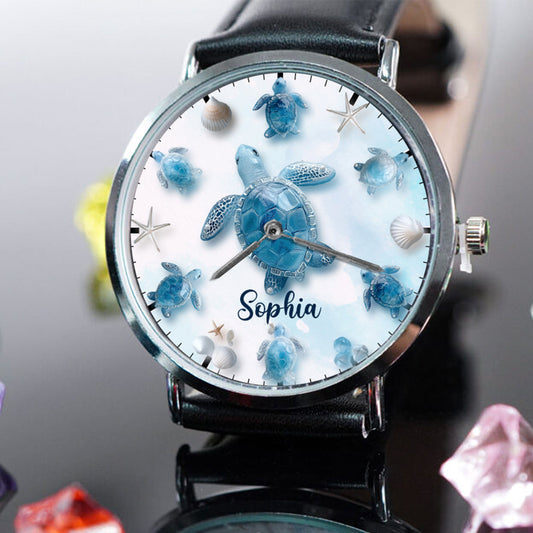 Juste une fille qui aime les tortues - Montre-bracelet personnalisée en forme de tortue