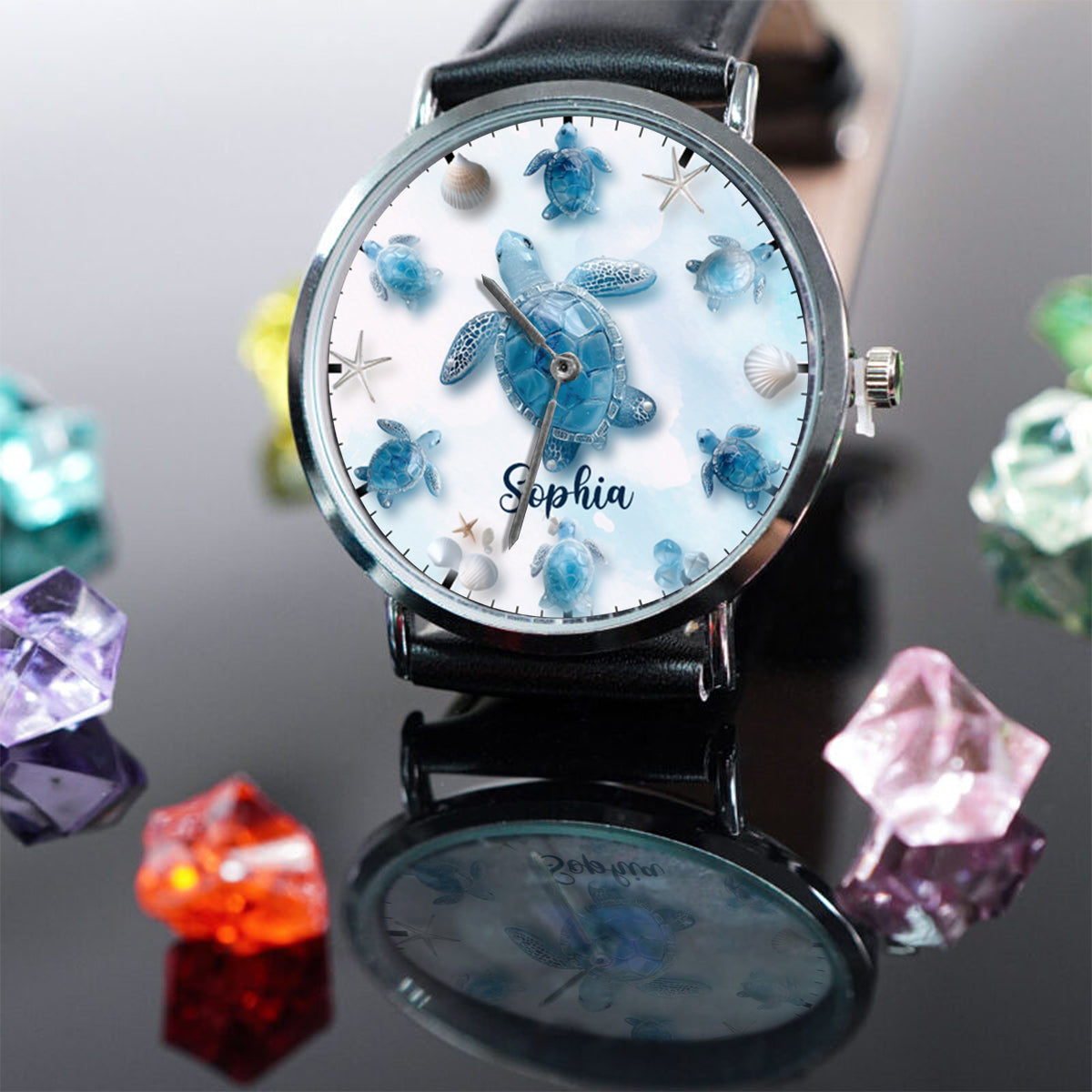 Juste une fille qui aime les tortues - Montre-bracelet personnalisée en forme de tortue