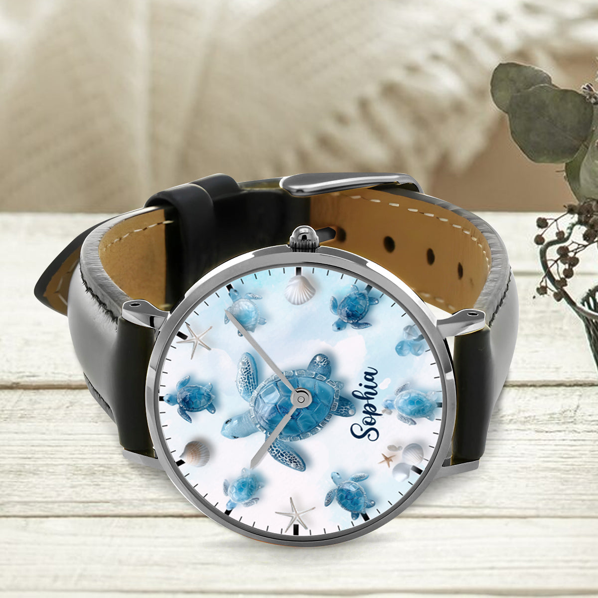 Juste une fille qui aime les tortues - Montre-bracelet personnalisée en forme de tortue