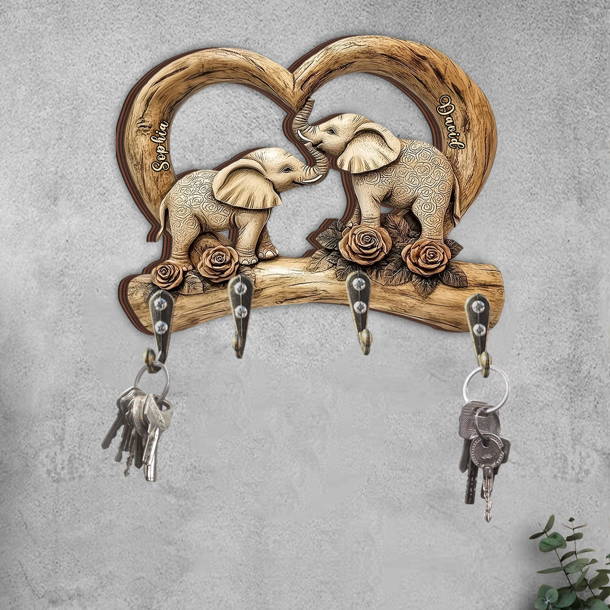 Éléphants amoureux - Porte-clés personnalisé pour couple