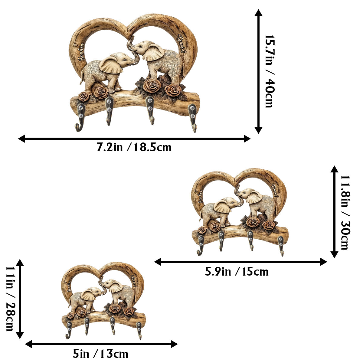 Éléphants amoureux - Porte-clés personnalisé pour couple