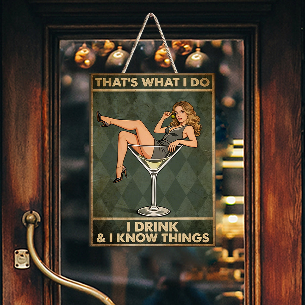 That's What I Do I Drink & I Know Things Retro Pin-up - Personalized Cocktail Custom Shaped Wood Sign