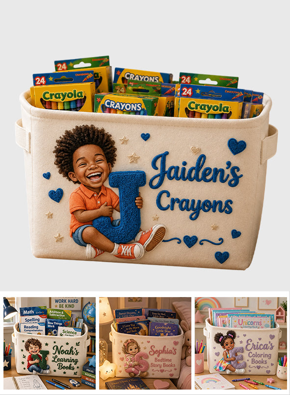 Initial Name Letter Kid's Storage Basket - Personalized Kid Rectangle Storage Basket
