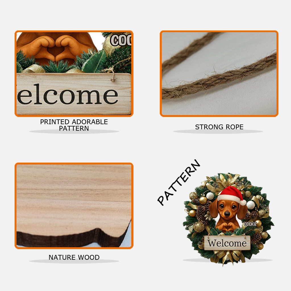 Bienvenue Noël 2025 - Panneau en bois personnalisé en forme de chien