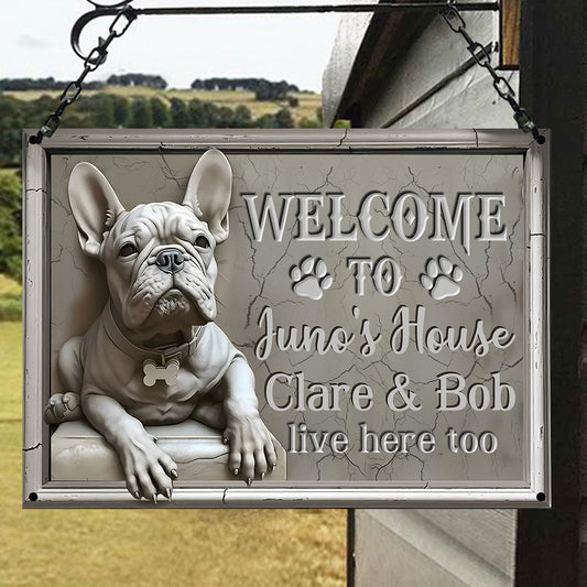 Bienvenue chez le chien - Panneau métallique rectangulaire personnalisé pour chien