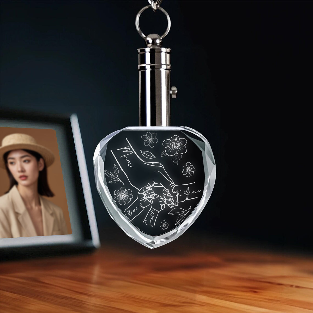 Mother Holding Hands - Personalized Mother LED Light Crystal Keychain