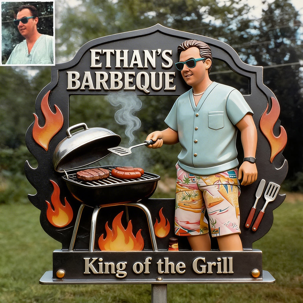 Dad Grandpa BBQ Metal Yard Sign - Personalized Father Cut Metal Sign