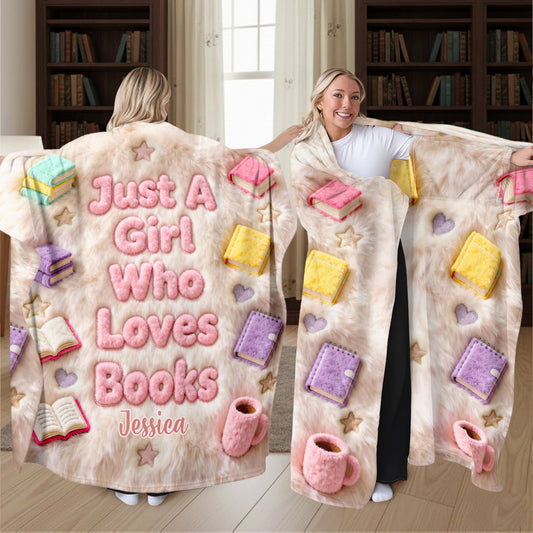 Just A Girl Who Loves Books - Personalized Book Wearable Blanket