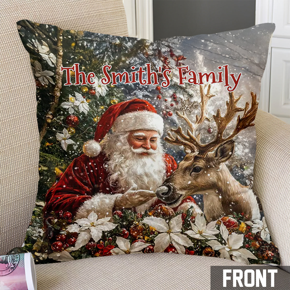 Coussin décoratif de Noël personnalisé Père Noël