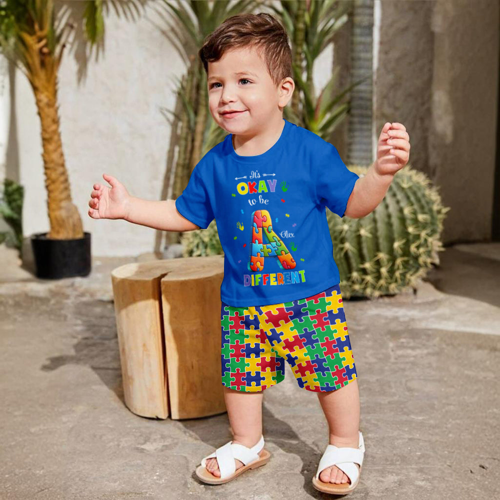 Alphabet puzzle coloré - T-shirt et short personnalisés pour enfant
