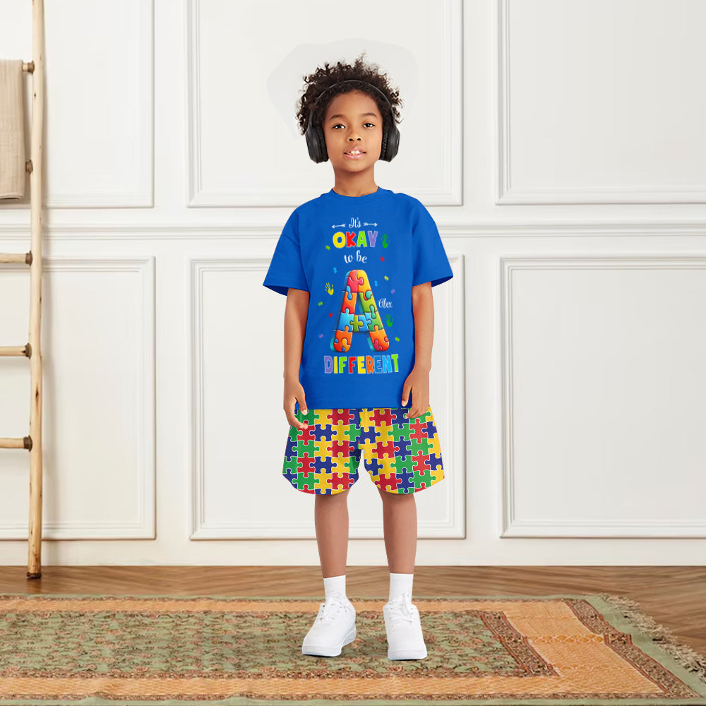 Alphabet puzzle coloré - T-shirt et short personnalisés pour enfant