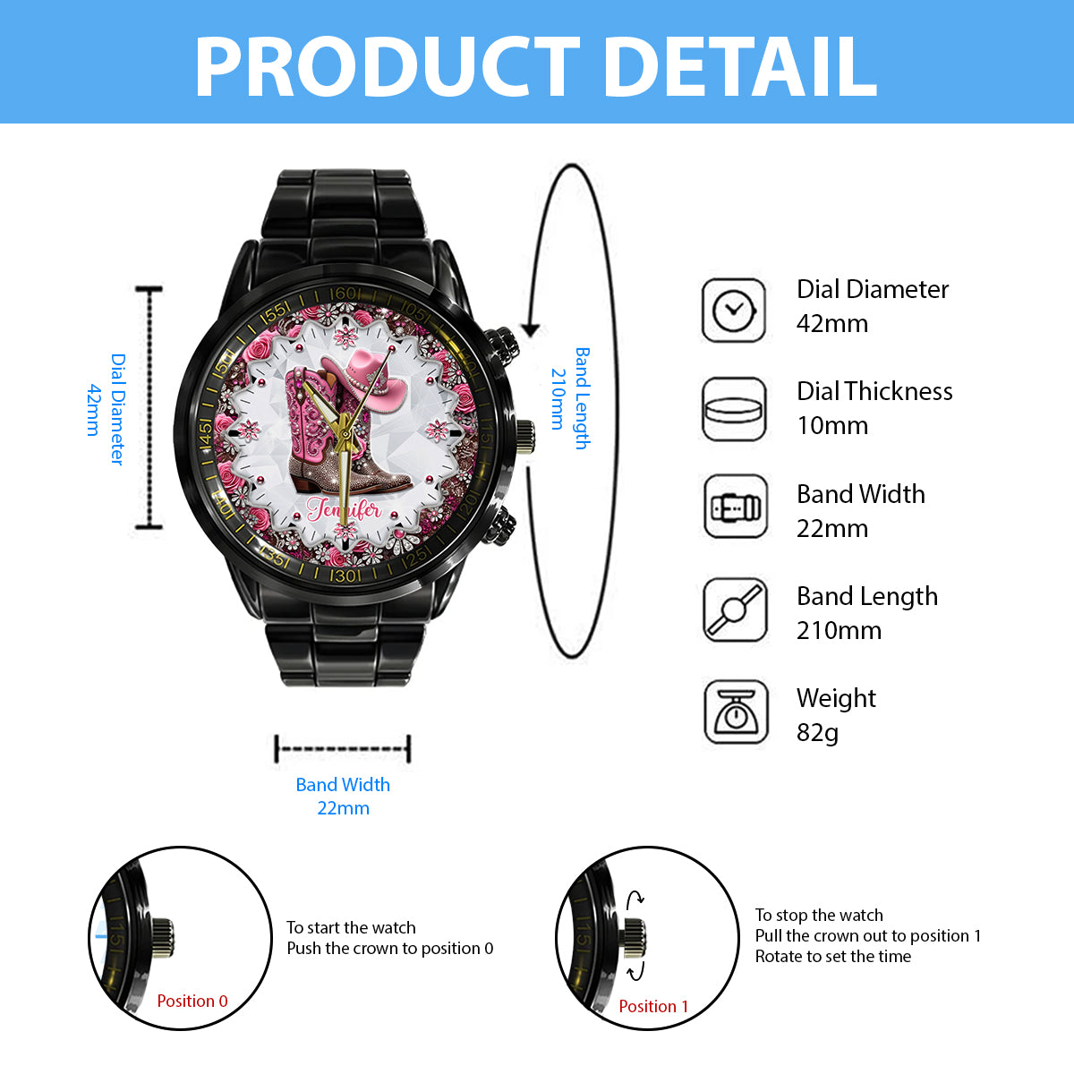 Cowgirl Boots - Personalized Cowgirl Hand Watch