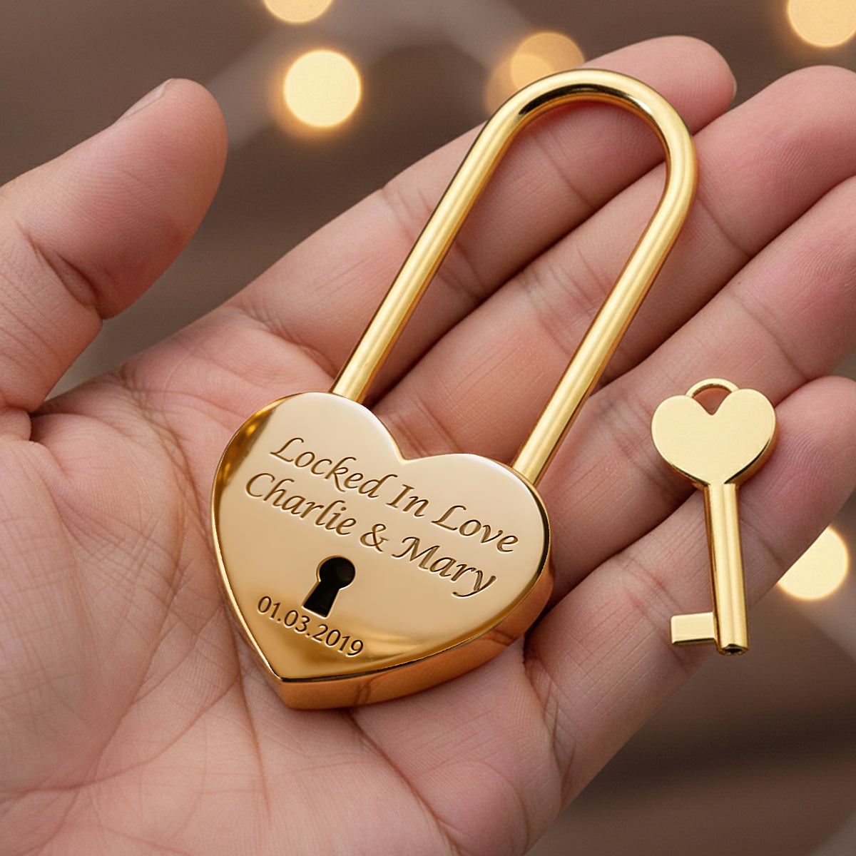 Amoureux inséparables - Cadenas en forme de cœur personnalisé pour couple