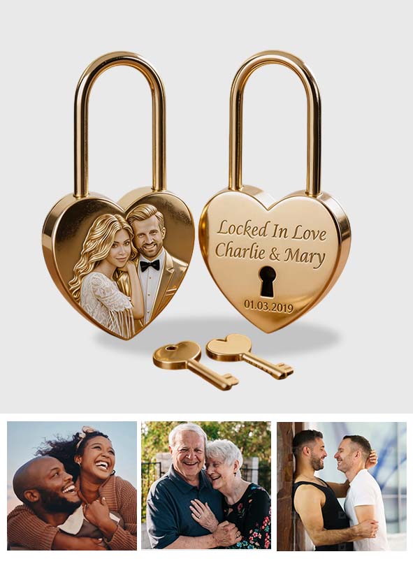 Amoureux inséparables - Cadenas en forme de cœur personnalisé pour couple