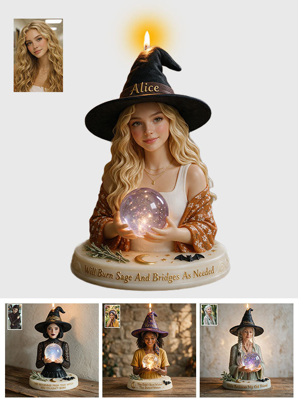 Moon Child - Personalized Witch Custom Shape Wooden Candle Holder