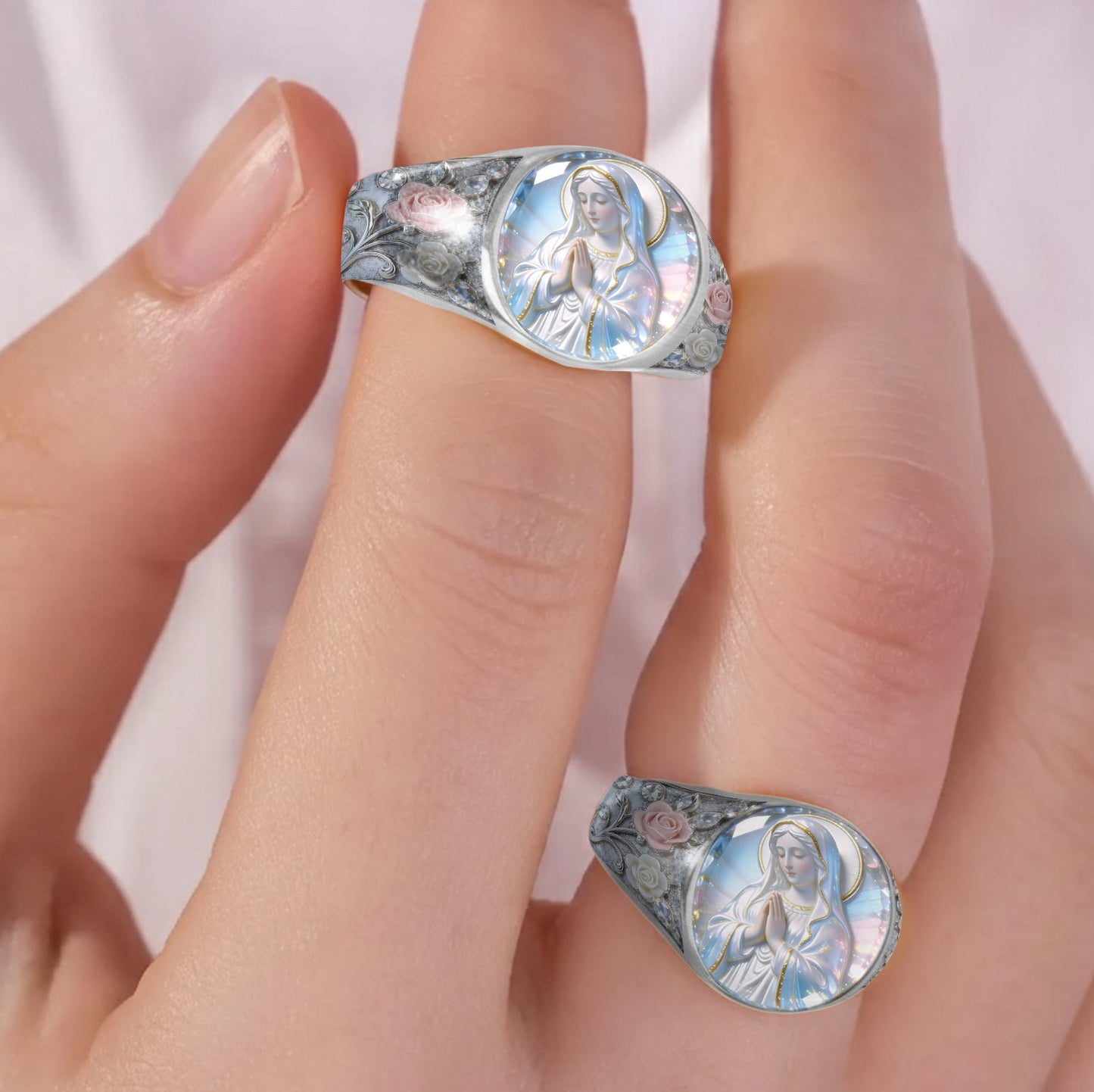 Bague chevalière chrétienne personnalisée « L'éclat éternel de Notre-Dame »