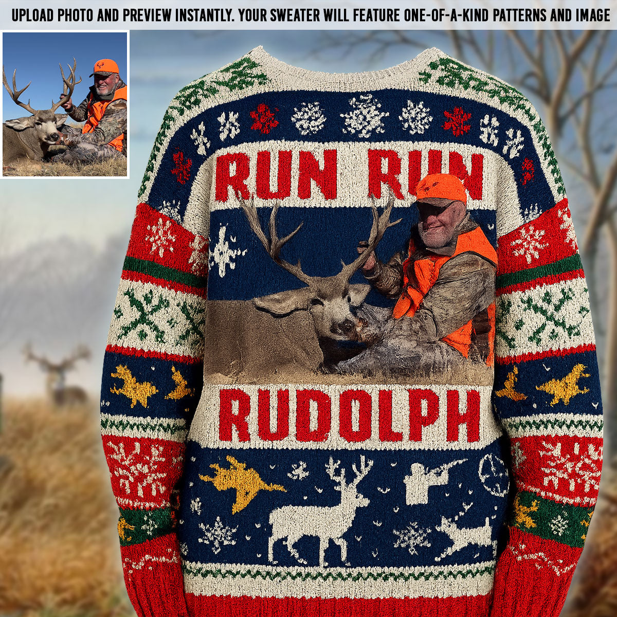 Cours, cours, Rudolph ! - Pull moche de chasse personnalisé