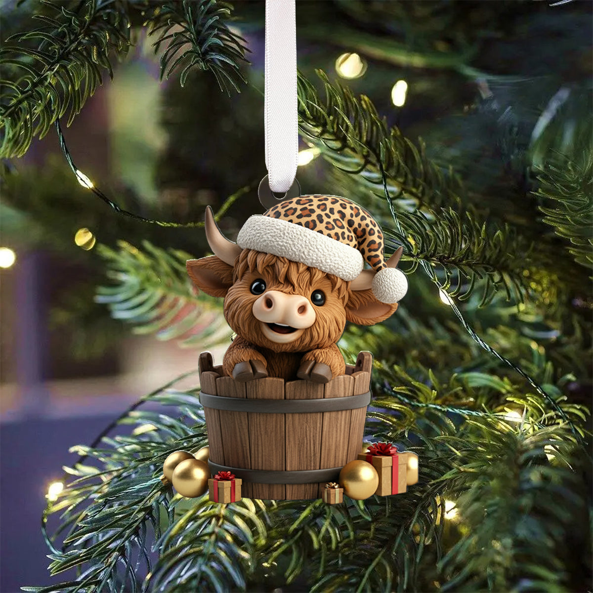 Calendrier de l'Avent pliable personnalisé « Vache des Highlands » avec décorations