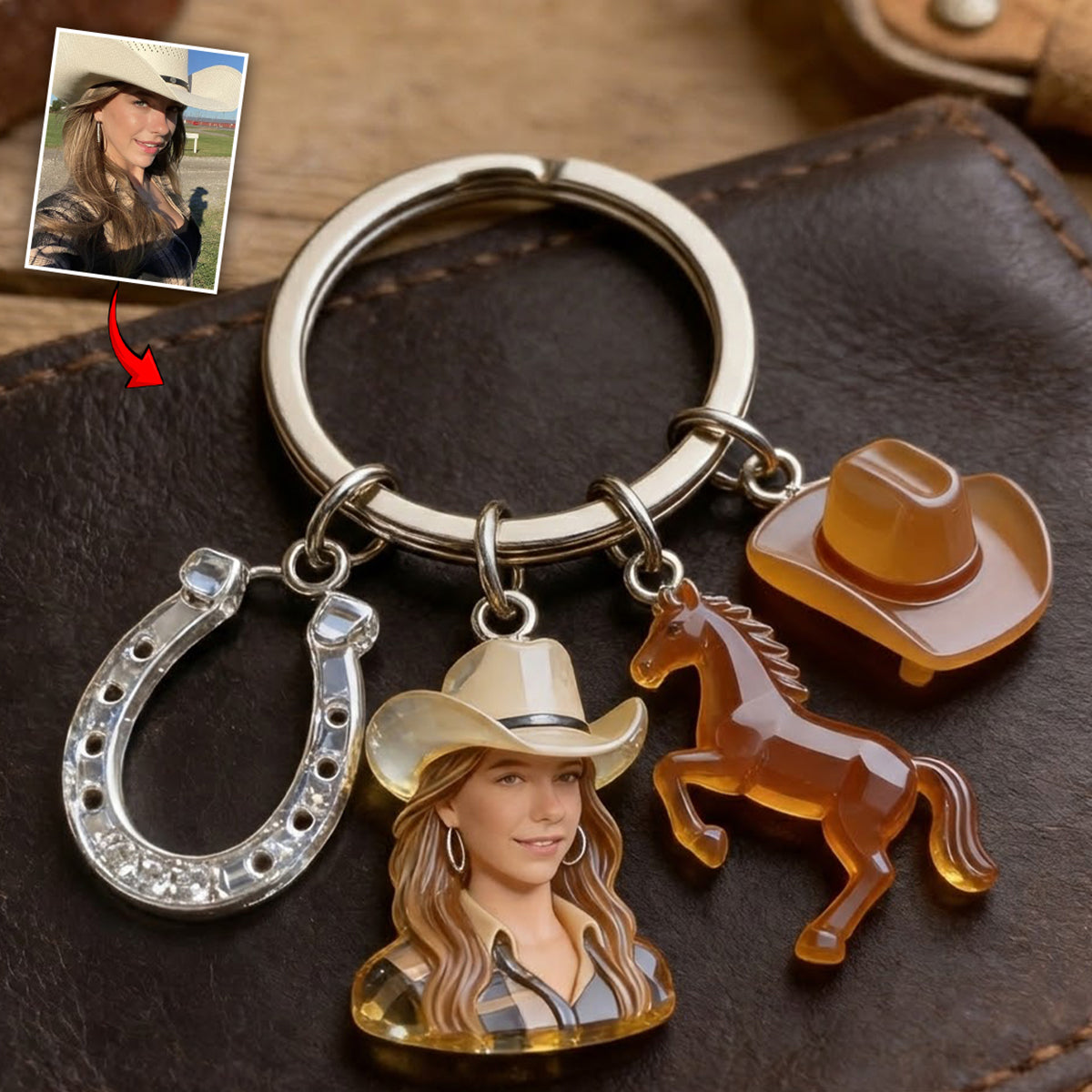 Custom Any Photo - Personalized Horse Keychain With Charms